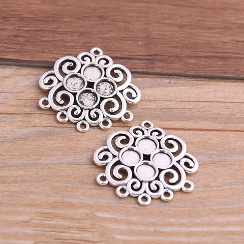Vintage Hollow Carved Floral Pendant Connectors Oval Zinc Alloy Earring Chandelier Settings For DIY Jewelry Making Findings
