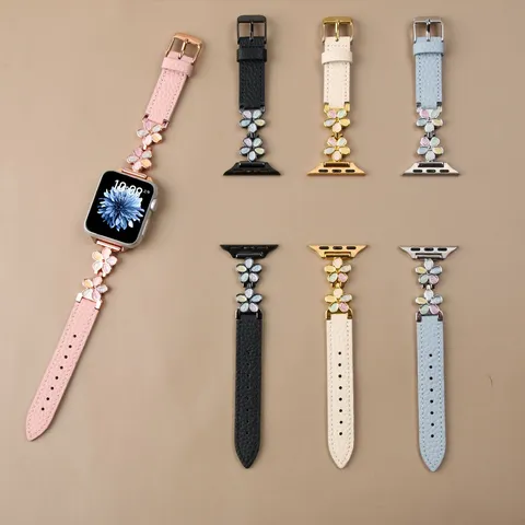 Cinturino per Orologio in Pelle alla Moda Giunzione in Metallo Fiore in Resina Epossidica Cinturino di Ricambio Per Smartwatch