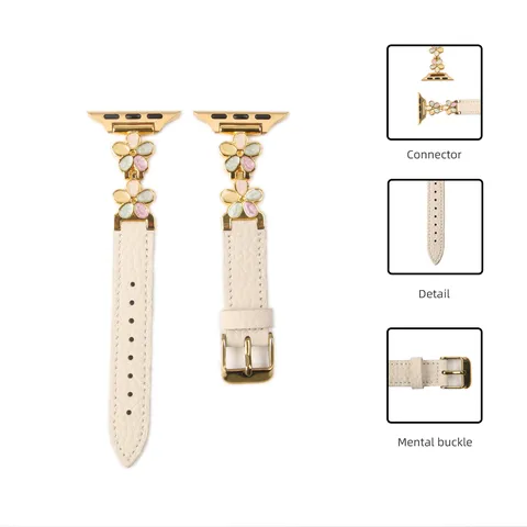 Cinturino per Orologio in Pelle alla Moda Giunzione in Metallo Fiore in Resina Epossidica Cinturino di Ricambio Per Smartwatch