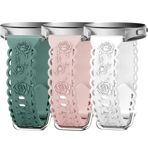 Silicone Smartwatch Band Replacement Strap Floral Hollow Out Rose Embossed Design For Samsung Huawei Garmin Watch
