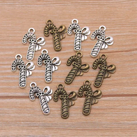 Antique Christmas Bow Knot Candy Cane Charms Alloy Pendants For DIY Handmade Jewelry Making Accessories Retro Festive Decor