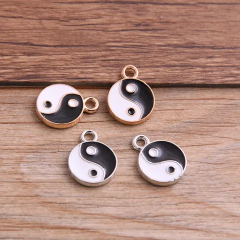 Alloy Tai Chi Yin Yang Pendant Charm Electroplated Enamel Round Drop Oil Medallion Components For DIY Jewelry Making Crafts Accessory