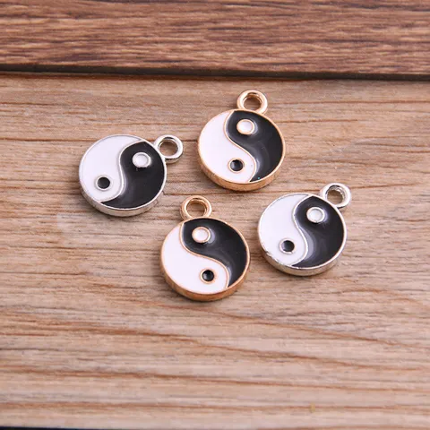Alloy Tai Chi Yin Yang Pendant Charm Electroplated Enamel Round Drop Oil Medallion Components For DIY Jewelry Making Crafts Accessory