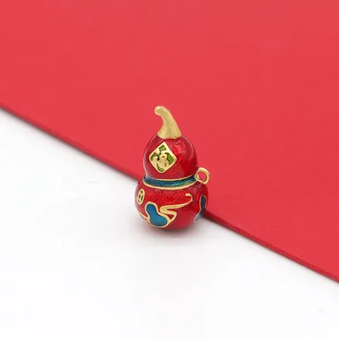 Chinese Style Copper Gold Plated Enamel Gourd Pendant Retro Fortune Charm For DIY Bracelet Necklace Making Accessories Jewelry Gift