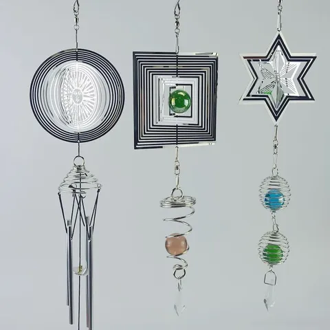 Roestvrij Staal Roterende Windgong 3D Metalen Wind Spinner Met Kristalen Hanger Hangend Ornament Voor Tuin Woondecoratie