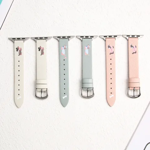 Bracelet de Montre Intelligente en Cuir pour Apple Watch Imprimé Teckel Mignon