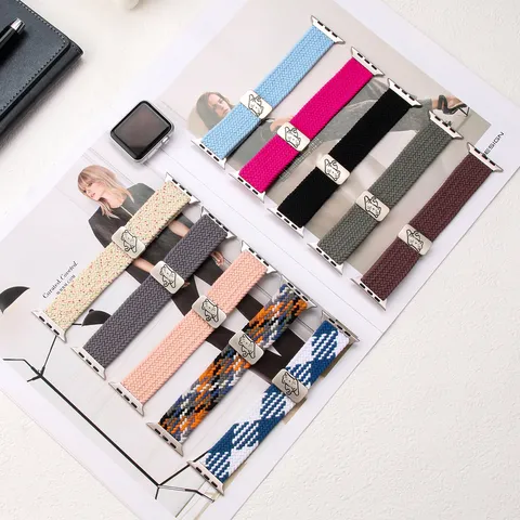 Elastic Nylon Woven Magnetic Watch Band For Apple Watch Cute Cat Metal Buckle Breathable Replacement Wristband