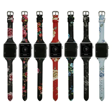 Bracelet de Montre en Cuir Imprimé Floral Pour Apple Watch Ultra SE Série Mode Décontracté Remplacement Femme