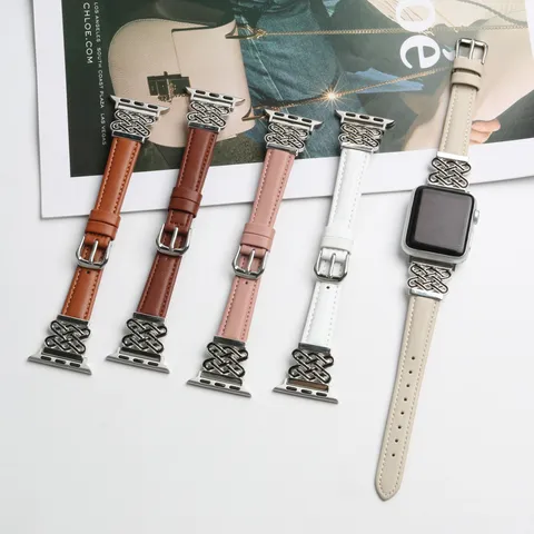 Bracelet de Montre Connectée en Cuir pour Montre Intelligente Bracelet de Rechange Compatible Design Élégant en Nœud Métallique