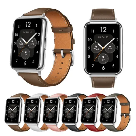 Bracelet de Montre en Cuir Véritable Remplacement Pour Huawei Fit 2 Fit 3 Fit 4 Montre Connectée Avec Boucle Métallique et Coutures Bracelet Mode Unisexe