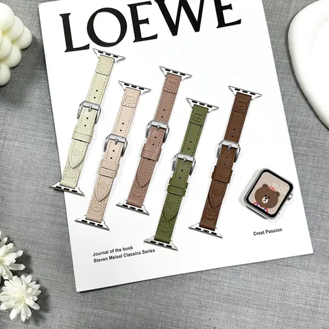 Cute Bear Embossed Leather Watch Strap Fashion Replacement Band For Apple Watch Smartwatch Accessories