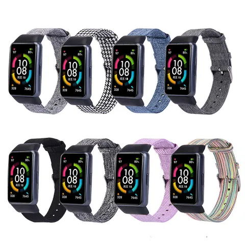 Bracelet de Montre en Toile Compatible Avec Huawei Band 6 Bracelet de Rechange Tissé Accessoires de Mode Ajustables