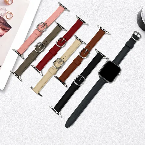 Bracelet de Montre en Cuir Véritable Compatible Avec Montre Connectée Bracelet Fin pour Femme Style Minimaliste