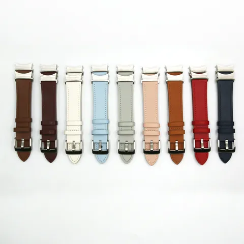 Bracelet de Montre en Cuir Véritable Sangle de Remplacement Pour Samsung Smart Watch Boucle en Acier Inoxydable Extrémité Incurvée Bracelet Tendance