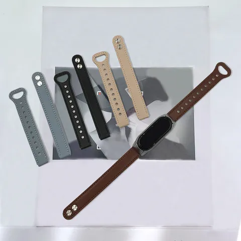 Correa de Reloj de Repuesto de Cuero para Rastrador de Fitness Delgada Doble Tachuela Color Sólido Moda