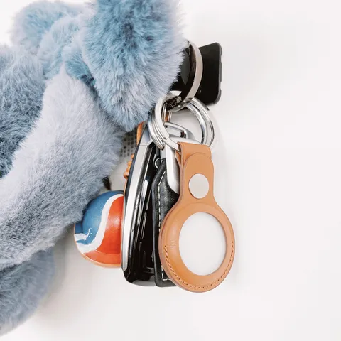 Étui de Protection en Cuir pour AirTag avec Porte-Clés Métallique Support de Traceur en Similicuir Housse Anti-Perte
