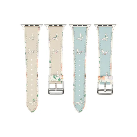 Bracelet de Montre en Microfibre Minimaliste Pour Apple Watch Série 8 7 6 SE Motif Papyrus Floral En Cuir Remplacement