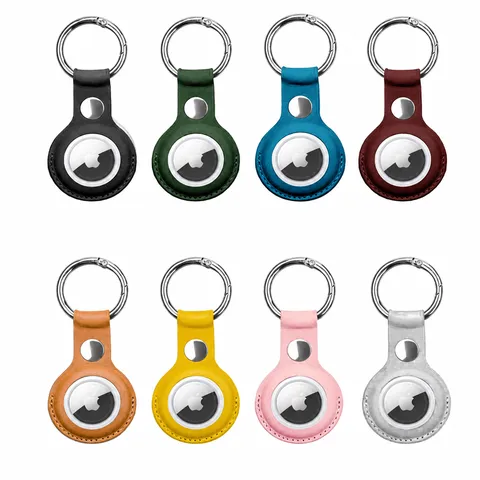Étui de Protection en Cuir pour AirTag avec Porte-Clés Métallique Support de Traceur en Similicuir Housse Anti-Perte