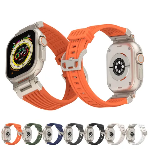Silicone Watch Band With Metal Buckle Hollow Breathable Replacement Wrist Strap For Smartwatch Ultra Series