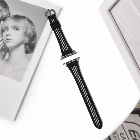 Bracelet de Montre en Cuir Véritable Compatible Avec Bracelet Apple Watch Design Sergé Boucle Ardillon en Acier Inoxydable