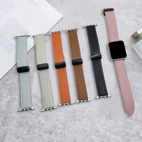 Cinturino di Ricambio in Vera Pelle Minimalista Fibbia Pieghevole Magnetica Compatibile Con Apple Watch Ultra SE Serie