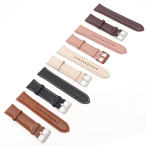 Bracelet de Montre en Cuir Véritable Bracelet de Rechange Avec Boucle en Métal Couture Classique Bracelet de Montre Pour Montre Connectée