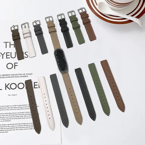 Bracelet de Remplacement en Cuir pour Xiaomi Band 5 6 7 Boîtier en Acier Inoxydable Accessoires de Montre Intelligente