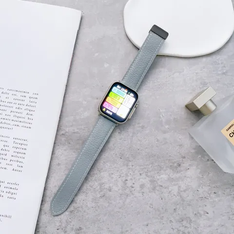 Cinturino di Ricambio in Vera Pelle Minimalista Fibbia Pieghevole Magnetica Compatibile Con Apple Watch Ultra SE Serie