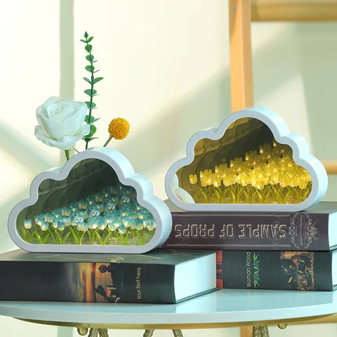 DIY Tulpen Blumenmeer Wolke Spiegel Nachtlicht Kreative Atmosphäre LED Schreibtischlampe Schlafzimmer Heimdekoration Geschenk