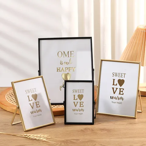 Modern Minimalistisch Metalen Fotolijst Rechthoekige Tafelblad Fotolijst Goud Zwart Glas Display Lijst Huisdecoratie