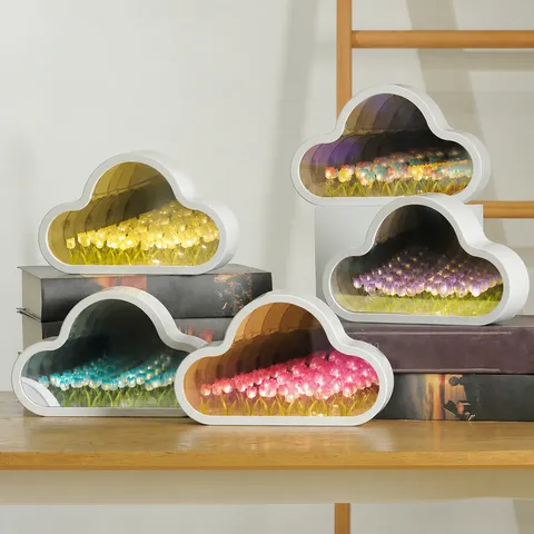 Wolke Tulpe Spiegel Nachtlicht DIY Handgemachte Blumenmeer Lampe Tischdekoration Geschenk