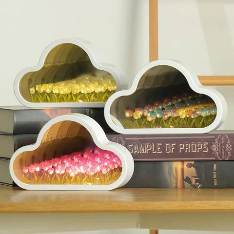Wolke Tulpe Spiegel Nachtlicht DIY Handgemachte Blumenmeer Lampe Tischdekoration Geschenk