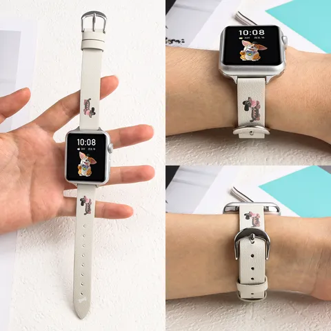 Bracelet de Montre Intelligente en Cuir pour Apple Watch Imprimé Teckel Mignon