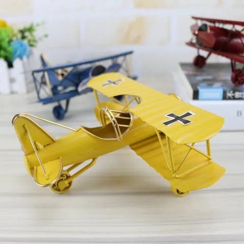 Vintage Eisen Flugzeug Modell Retro Metal Doppeldecker Ornament Kreative Tischdekoration Handgefertigte Figur Zuhause Büro