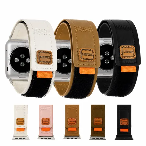 Bracelet de Montre en Cuir Minimaliste avec Velcro Sangle de Remplacement Douce et Confortable pour Montre Connectée