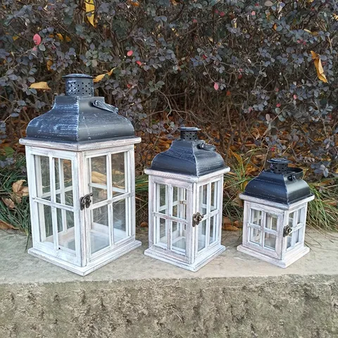 Vintage Wooden Candle Holder Nordic Style Decorative Wind Lamp Retro Candle Stand Home Decor Wooden Lantern