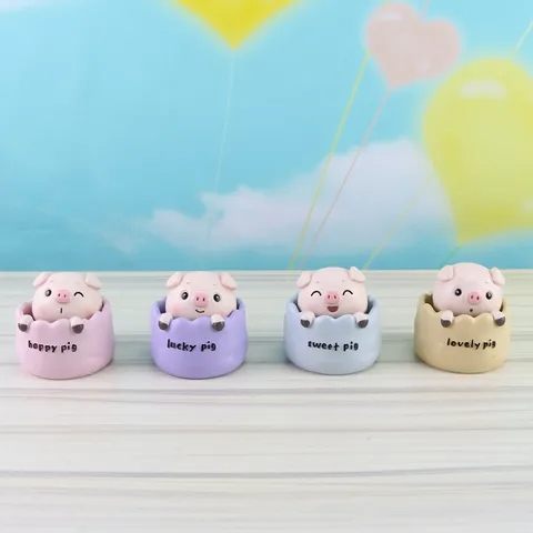 Süßes Wackelkopf Schwein Harz Figur Kreativ Auto Armaturenbrett Dekor Geburtstag Torte Ornament Tischdekoration Tier Statue Geschenk