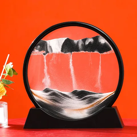 Modernes 3D Bewegtes Sandkunst Bild Rundes Glas Fließende Sandlandschaft Dynamisches Tischornament Heim Büro Dekor