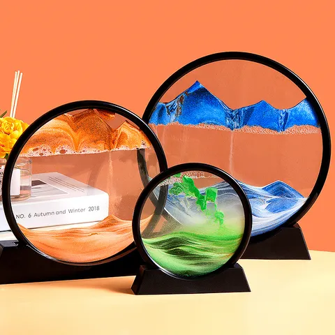 Runde 3D Treibsand Kunst Bild Kreative Dynamische Treibsand Glas Sanduhr Ornament Wohnzimmer Heim Dekor Geschenk