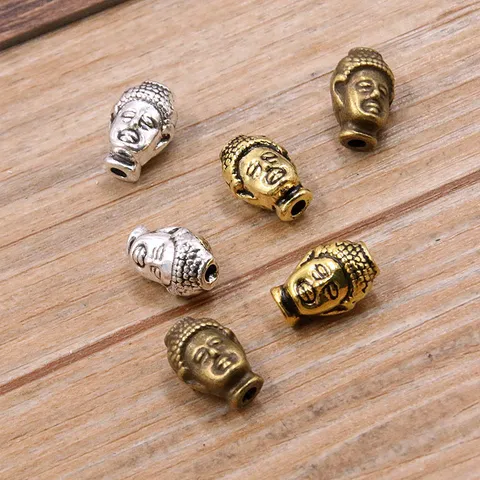 Zinklegering Boeddha Hoofd Kralen Groot Gat Spacer Kralen Voor DIY Sieraden Maken Religieuze Charme Boeddha Hoofd Antiek Goud Zilver Brons Kralen