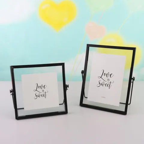 Geometrischer Eisen Glas Bilderrahmen Modern Minimalistisch Tisch Foto Display Ständer Heimdeko