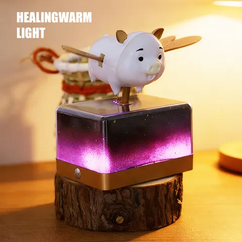 Kreatives Fliegendes Schwein Musik Ornament Harz Ambient Licht Leuchtendes Trendiges Spielzeug Tischdekoration Geburtstagsgeschenk