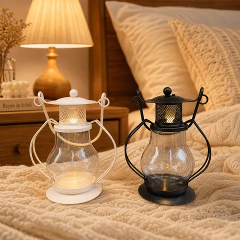 Creative Iron Glass Jelly Candle Holder Retro Mini Lantern Tabletop Decorative Ornaments Romantic Birthday Gift