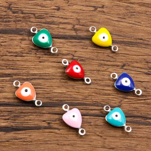 Stainless Steel Heart Evil Eye Connector Charm Enamel Double Loop Jewelry Findings For DIY Bracelet Necklace Making Jewelry Accessory