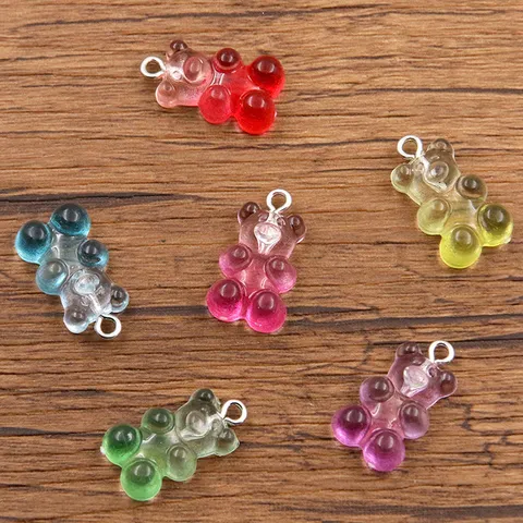Breloques Ours Dégradé en Résine Plastique Mignons Pendentifs d'Ours Avec Anneau Pour Fabrication de Bijoux DIY Sacs Coques de Téléphone Porte-Clés