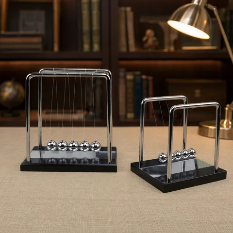 Solid Wood Newton Cradle Balance Balls Physics Science Toy Desk Decor with Mirror Base for Office Home