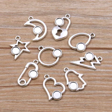 Alloy Hollow Geometric Charms Open Heart Star Moon Round Pendant For Handmade Crafting Jewelry Findings DIY Accessories Making