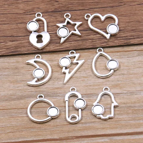 Alloy Hollow Geometric Charms Open Heart Star Moon Round Pendant For Handmade Crafting Jewelry Findings DIY Accessories Making