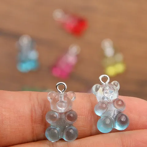 Breloques Ours Dégradé en Résine Plastique Mignons Pendentifs d'Ours Avec Anneau Pour Fabrication de Bijoux DIY Sacs Coques de Téléphone Porte-Clés