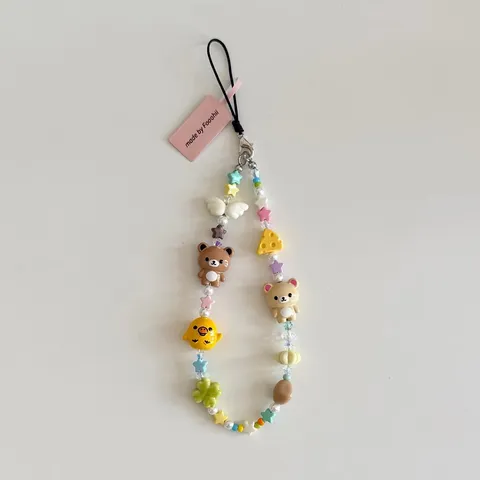 Ins Style Beaded Phone Chain Cute Cartoon Bear And Chick Phone Charm Aesthetic Camera Strap Bag Pendant Jewelry Gift